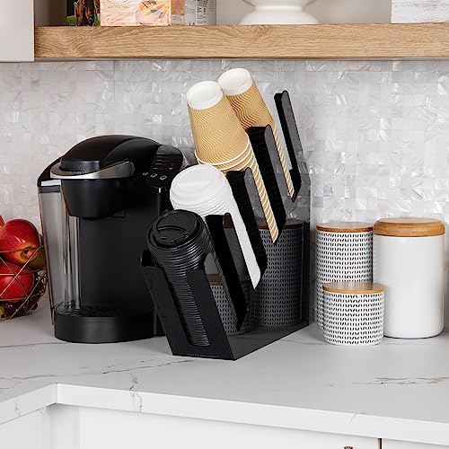 Mind Reader Cup and Lid Dispenser, Countertop Org, Coffee Bar, Beverage Cup, Kitchen, Breakroom, 4"L x 18"W x 16"H, Black - Image 2