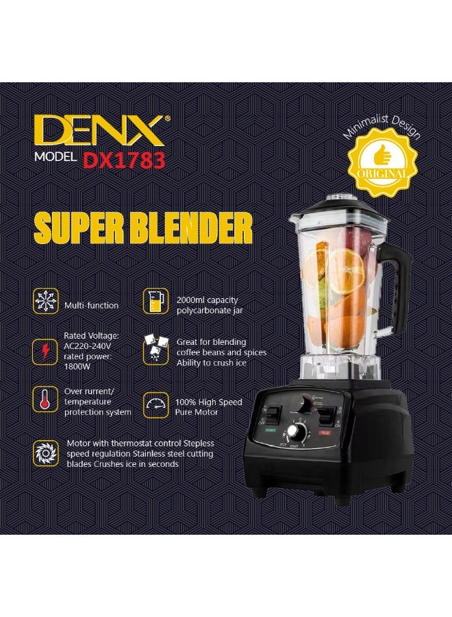 Denx Dinex Professional Ultra Daily Blender - 1800W Motor Blends Smoothly - 2L Glass Jar for Juicer, Ice Crusher, and Electric Grinder | DX1783 | 1800W - Image 2