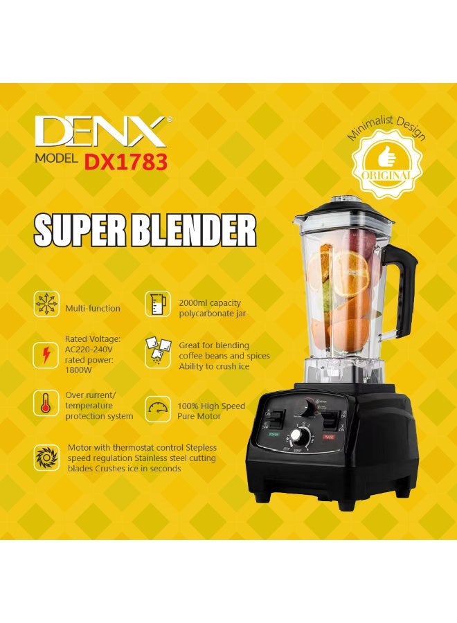 Denx Dinex Professional Ultra Daily Blender - 1800W Motor Blends Smoothly - 2L Glass Jar for Juicer, Ice Crusher, and Electric Grinder | DX1783 | 1800W - Image 3