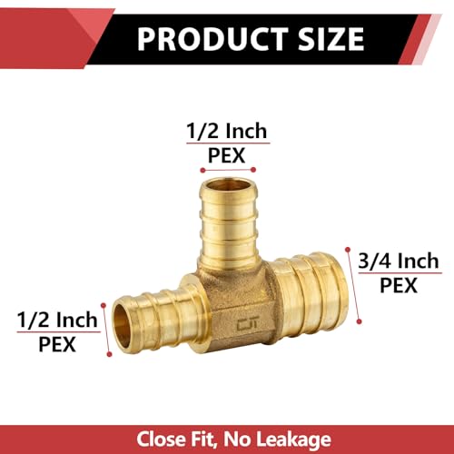EFIELD 10 عبوة EFIELD 3/4" × 1/2" × 1/2" وصلة تي تقليل نحاسية مع شفة، ASTM F1807، (PEX1807082) - Image 2