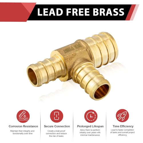 EFIELD 10 عبوة EFIELD 3/4" × 1/2" × 1/2" وصلة تي تقليل نحاسية مع شفة، ASTM F1807، (PEX1807082) - Image 3