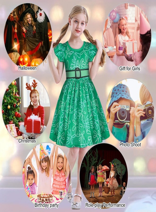 HenzWorld Joy Princess Dress Costumes Girls Cartoon Joy Princess Dress Princess Dress Costume Fancy Dress Up Costume Pretend Outfits for Girls 4-5 Years,Green - Image 5