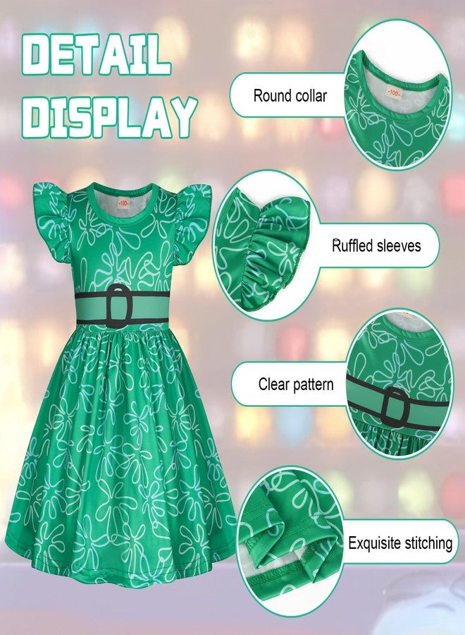HenzWorld Joy Princess Dress Costumes Girls Cartoon Joy Princess Dress Princess Dress Costume Fancy Dress Up Costume Pretend Outfits for Girls 4-5 Years,Green - Image 3