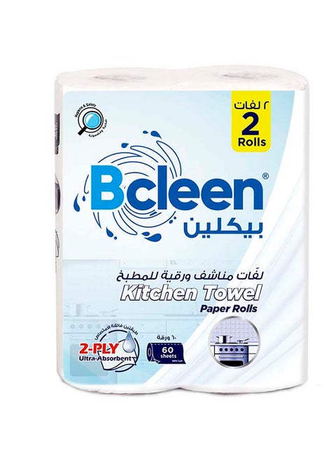 2-Ply White Kitchen Towel Paper Roll 22cm 60 Sheets