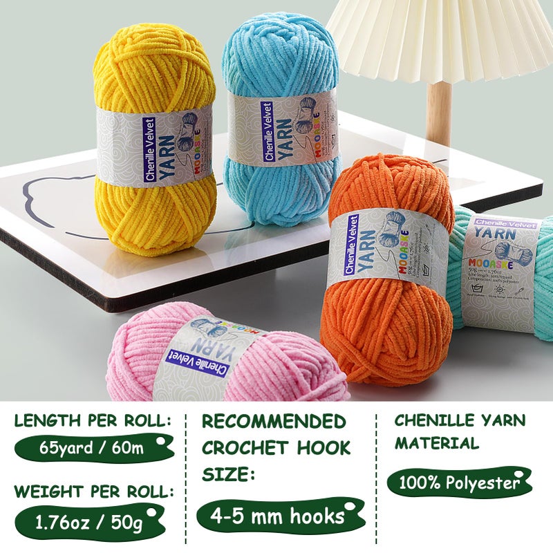 Mooaske 2 Pac Chenille Yarn for Crocheting - Soft Blanket Yarn, 50g/1.76oz, 60m/65yard (White) - Image 3