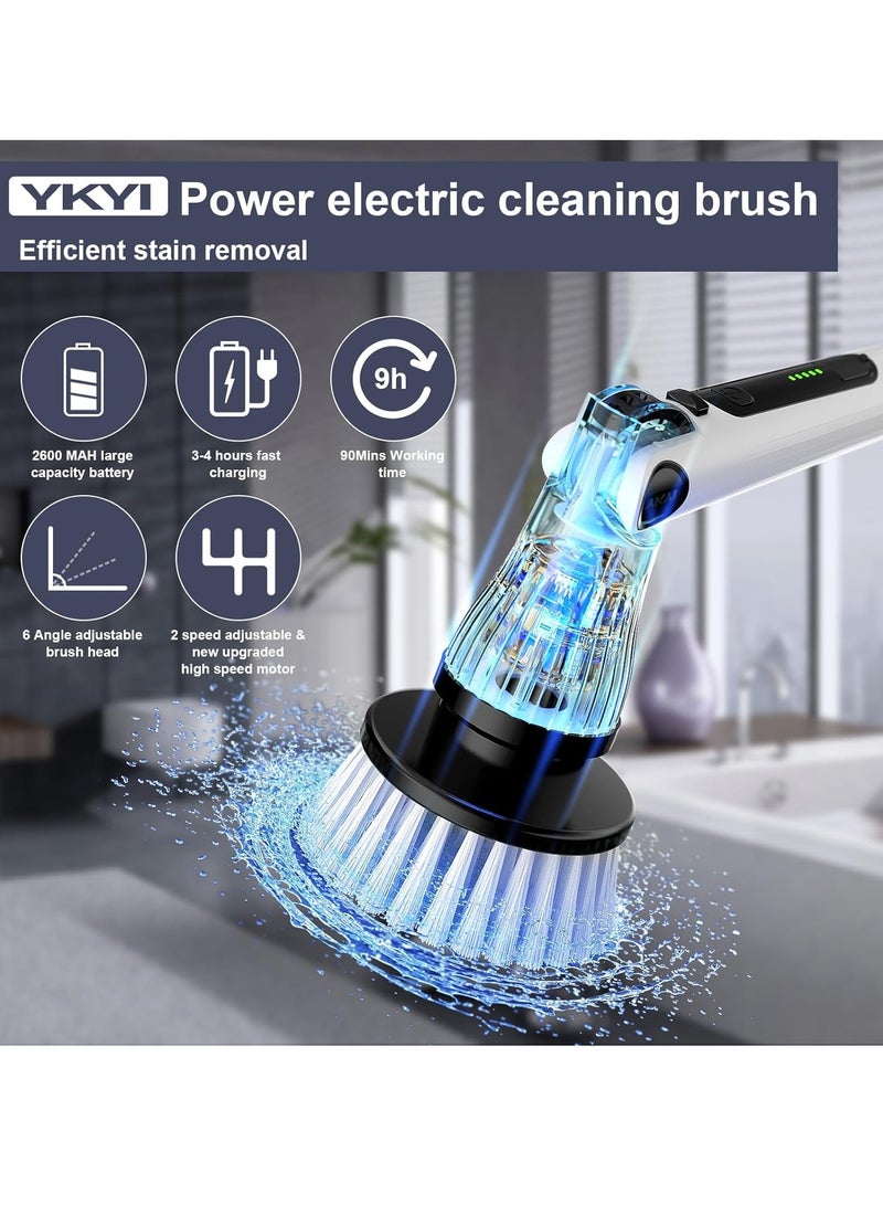 Electric Spin Scrubber,Cordless Cleaning Brush,Electric Toilet Brush with 8 Replaceable Brush Heads,Adjustable Shower Scrubber with Long Handle,2 Adjustable Speeds,for Bathroom,Tub,Toilet,Tile - Image 5