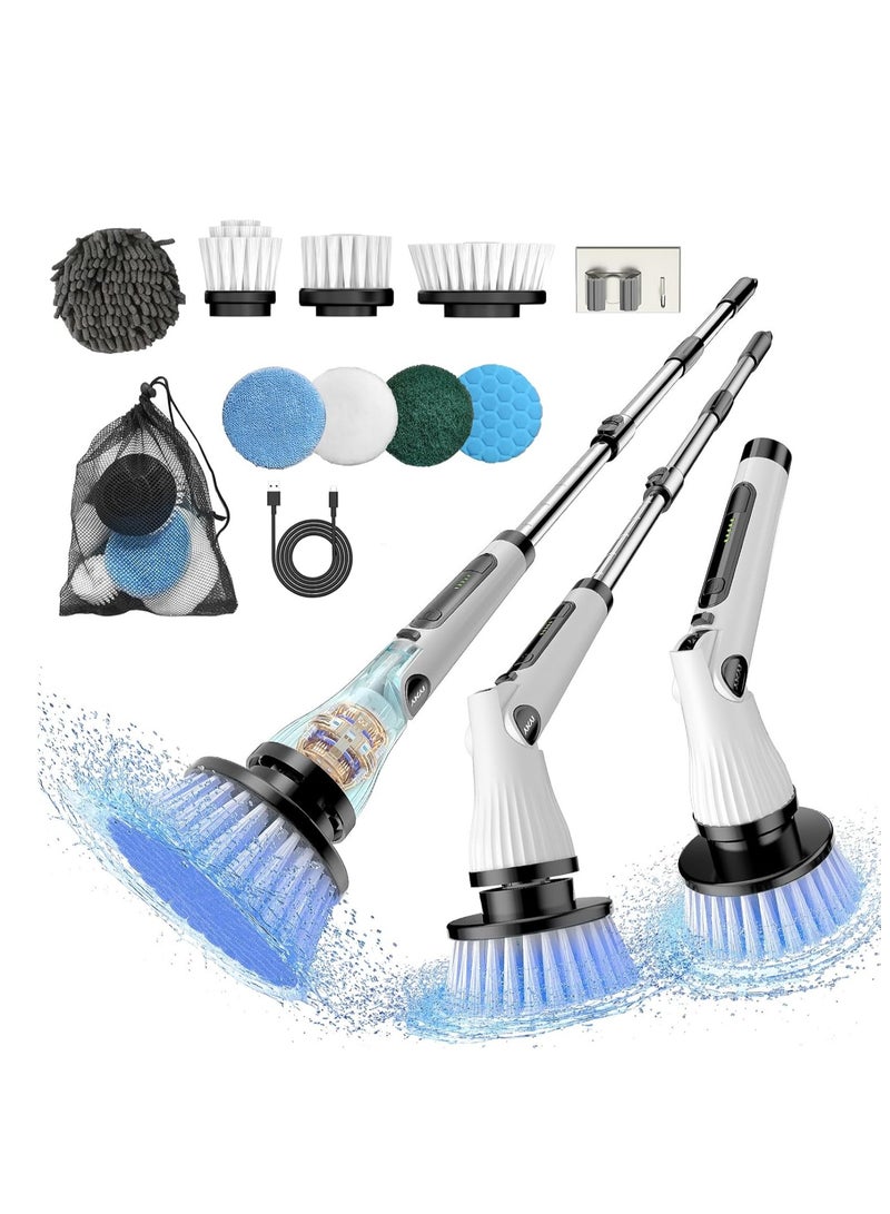 Electric Spin Scrubber,Cordless Cleaning Brush,Electric Toilet Brush with 8 Replaceable Brush Heads,Adjustable Shower Scrubber with Long Handle,2 Adjustable Speeds,for Bathroom,Tub,Toilet,Tile - Image 1