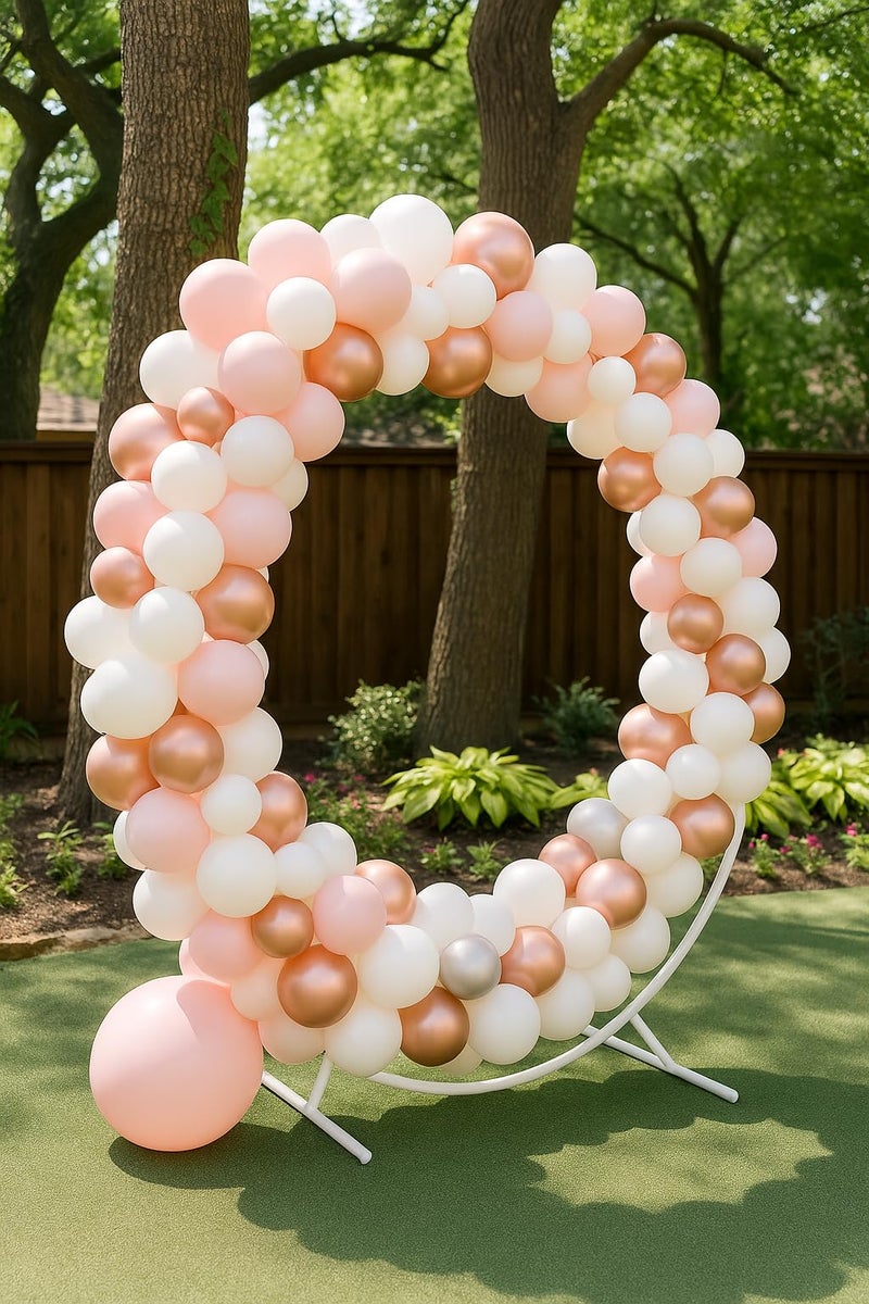 VinsPro slns Round Balloon Decoration Stand for Ceremony, Birthday, Decoration Arch Stand Circle Balloon Arch Frame White Round Balloon Backdrop Frame Height(6feet) Width(5 feet) Strong PVC (Plastic) - Image 1