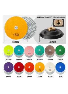 KASTWAVE 4 Inch Diamond Polishing Pads with 5/8’’-11 Backer Pad - 13 Packs   Wet/Dry Polish Pad Kit for Drill Grinder Polisher - 50-8000 Grit Pads for Granite Marble Concrete Stone Countertop Quartz Polishing  - Image 2