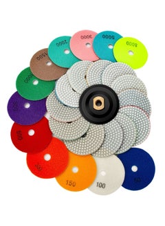 KASTWAVE 4 Inch Diamond Polishing Pads with 5/8’’-11 Backer Pad - 13 Packs   Wet/Dry Polish Pad Kit for Drill Grinder Polisher - 50-8000 Grit Pads for Granite Marble Concrete Stone Countertop Quartz Polishing  - Image 1