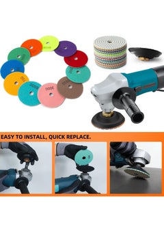 KASTWAVE 4 Inch Diamond Polishing Pads with 5/8’’-11 Backer Pad - 13 Packs   Wet/Dry Polish Pad Kit for Drill Grinder Polisher - 50-8000 Grit Pads for Granite Marble Concrete Stone Countertop Quartz Polishing  - Image 3