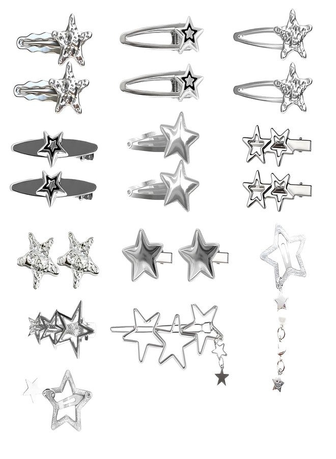 panthra 20 PCS Y2k Star Hair Clips, 10 Styles Lovely Silver Star Barrettes, Not Easy to Fall Off, Can Be Matched According to Different Clothes and Occasions - Image 1