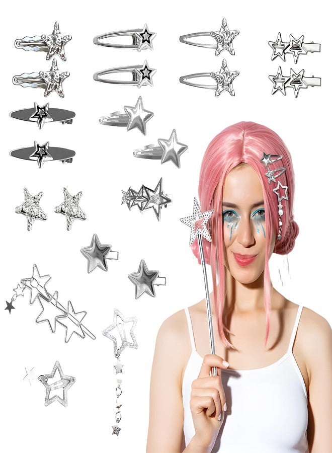 panthra 20 PCS Y2k Star Hair Clips, 10 Styles Lovely Silver Star Barrettes, Not Easy to Fall Off, Can Be Matched According to Different Clothes and Occasions - Image 2