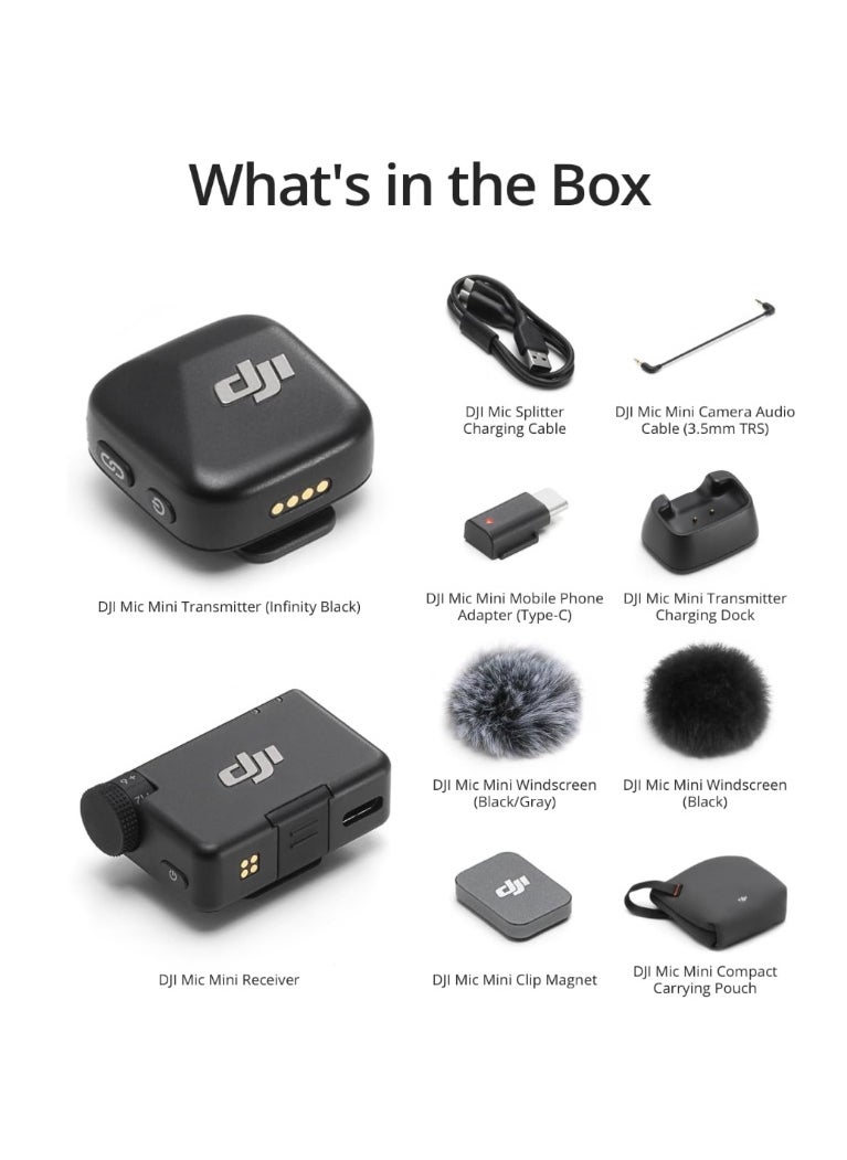 Dji World - DJI Mic Mini (1TX 1RX) ، خفيف الوزن ، صوت غني بالتفاصيل ، إلغاء الضوضاء ، تحديد تلقائي ، ميكروفون لاسلكي للكاميرا / iPhone15-16 / Android ، مدونة فيديو ، 400 متر - Image 1