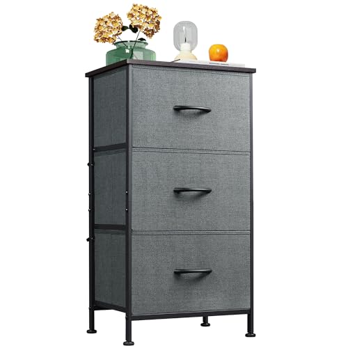 Wlive WLIVE Dresser with 3 Drawers Fabric Nightstand Organizer Unit Storage Dresser for Bedroom Hallway Entryway Closets Sturdy Steel Frame Wood Top Easy Pull Handle Dark Grey
