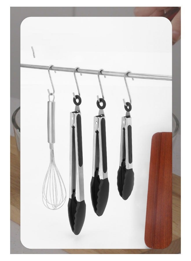 Bukela 3 Pack Black Kitchen Tongs, Premium Silicone BPA Free Non-Stick Stainless Steel BBQ Cooking Grilling Locking Food Tongs, 9 Inch and 12 Inch 7 Inch - Image 3