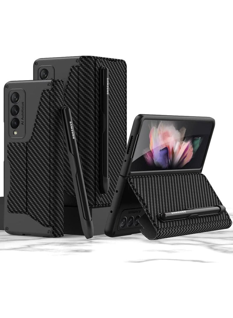 Case Compatible with Galaxy Z Fold 3,Military Armor Cases Full Body Protective Anti-Scratch Hard Slim Case with Pu Leather for Galaxy Z Fold 3 5G