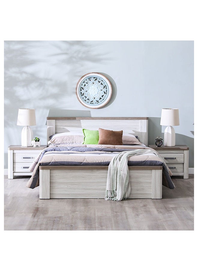 DANUBE HOME Olivos إطار سرير بحجم كوين سرير ملكة تصميم قوي وحديث سرير خشبي مزدوج أثاث سرير مريح لغرفة النوم رمادي رمادي/بلوط  - Image 1