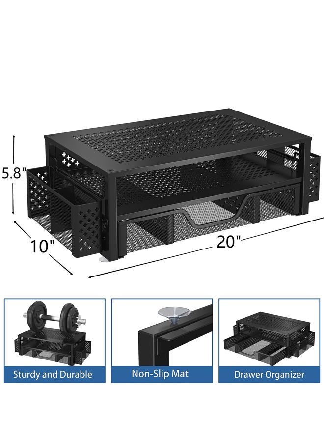 Simple Trending 2 Tier Metal Monitor Stand Monitor riser and Computer Desk Organizer with Drawer and Pen Holder for Laptop, Computer, iMac, Black - Image 3