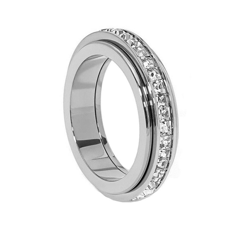 Pingyongchang Anxiety Rings Titanium Steel Spinner Fidget Band Rings For Women Ladies Cubic Zirconia Relieving Anxiety Wedding Promise Lucky Statement Rings-10 - Image 1