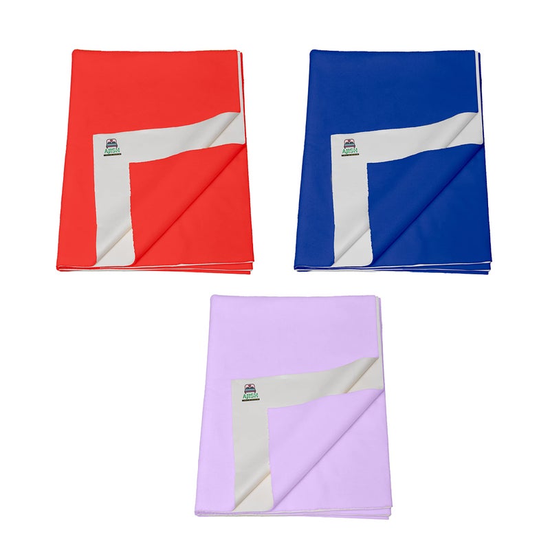 AJISH Pack of 3, Baby Bed Protector Reusable - Soft Cotton 100% Waterproof High Absorbent Faster Dry Sheet - Best for New Born Babies & Toddler Children (Small - 50X70CM) (Red,Navy Blue,Purple) - Image 1