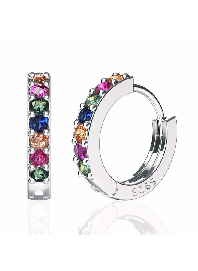 SWEETV 925 Sterling Silver Huggie Hoop Earrings for Women Girls - Tiny Small Cartilage Hoop Earring, Metal Gemstone Crystal, Cubic Zirconia - Image 1