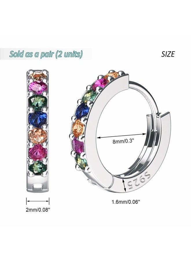 SWEETV 925 Sterling Silver Huggie Hoop Earrings for Women Girls - Tiny Small Cartilage Hoop Earring, Metal Gemstone Crystal, Cubic Zirconia - Image 4