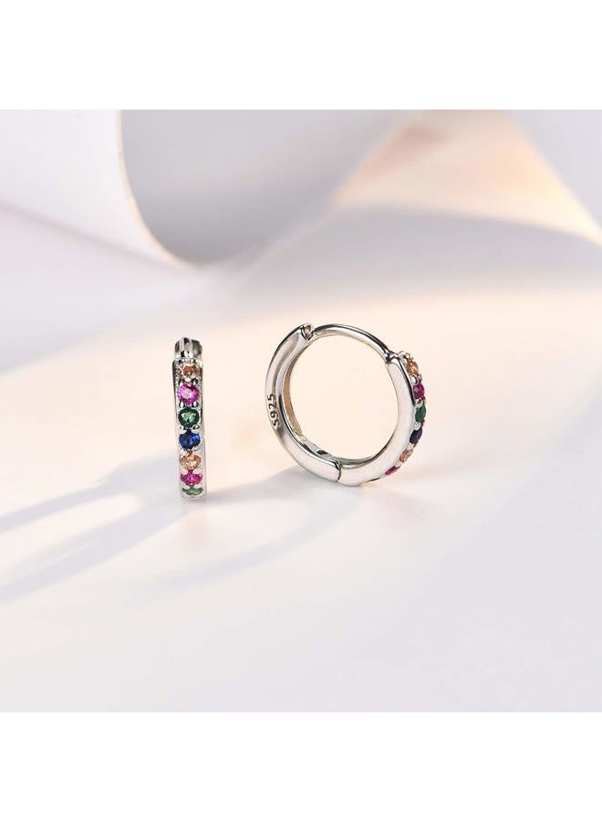 SWEETV 925 Sterling Silver Huggie Hoop Earrings for Women Girls - Tiny Small Cartilage Hoop Earring, Metal Gemstone Crystal, Cubic Zirconia - Image 3