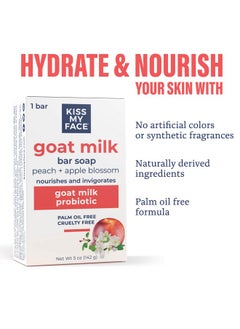 Kiss My face Kiss My Face Goat Milk Bar Soap, With Goat Milk and Probiotics, Nourishes and Invigorates, Bar Soaps for Hands and Body, Cruelty Free and Palm Oil Free, Peach and Apple Blossom Scents, Pack of 3  - Image 5