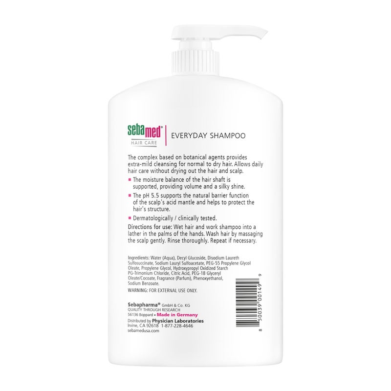 SEBAMED Everyday Shampoo for All Hair Types and Sensitive Scalp 33.8 Fl. Oz (1L) Hypoallergenic Dermatologist Recommended pH 5.5 Soap and Alkali Free - Image 2