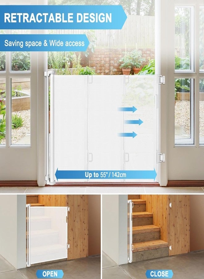 KISKIZ 55 Inch Retractable Baby Gates for Doorways Retractable Dog Gate for Stairs Outdoor Retractable Gate Mesh Baby Gate Retractable Gates for Dogs Indoor Large Dog Gate Child Gates for Doorways, White - Image 2