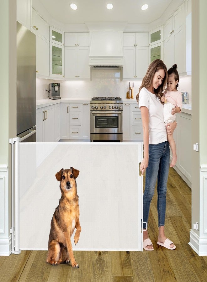 KISKIZ 55 Inch Retractable Baby Gates for Doorways Retractable Dog Gate for Stairs Outdoor Retractable Gate Mesh Baby Gate Retractable Gates for Dogs Indoor Large Dog Gate Child Gates for Doorways, White - Image 1