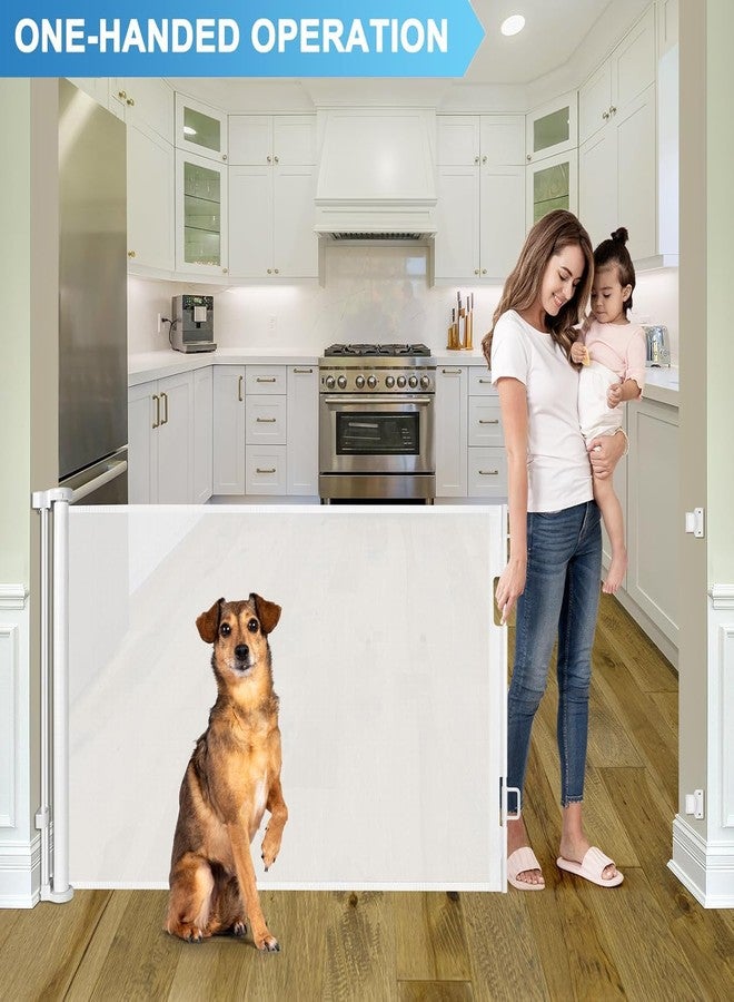 KISKIZ 55 Inch Retractable Baby Gates for Doorways Retractable Dog Gate for Stairs Outdoor Retractable Gate Mesh Baby Gate Retractable Gates for Dogs Indoor Large Dog Gate Child Gates for Doorways, White - Image 4