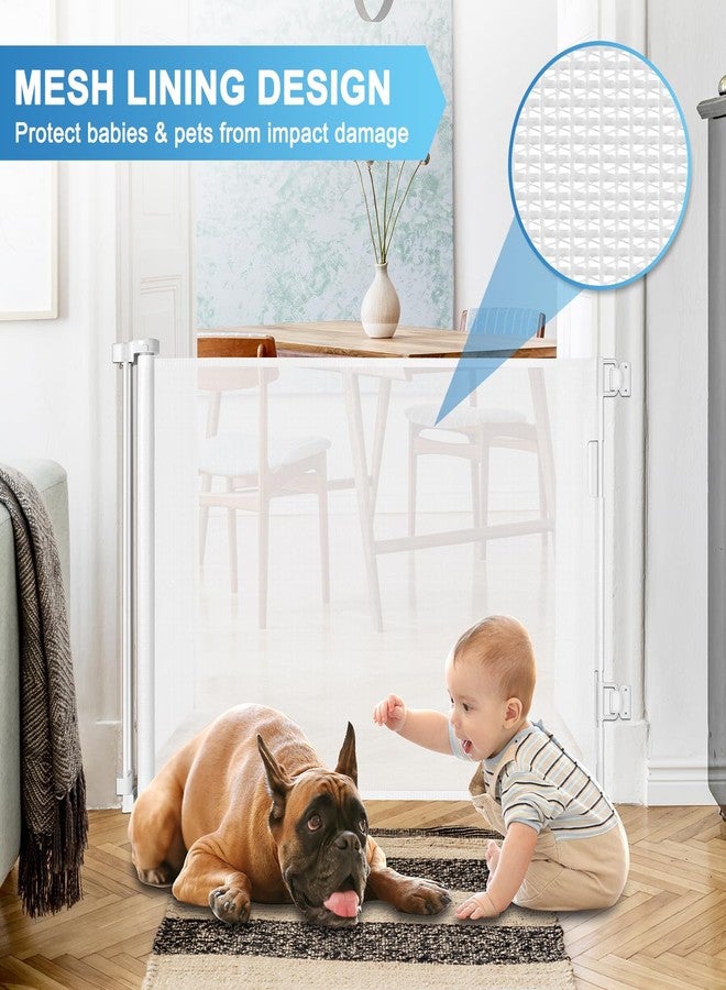 KISKIZ 55 Inch Retractable Baby Gates for Doorways Retractable Dog Gate for Stairs Outdoor Retractable Gate Mesh Baby Gate Retractable Gates for Dogs Indoor Large Dog Gate Child Gates for Doorways, White - Image 5