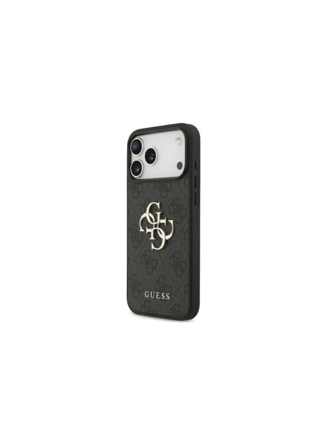 جس جراب Guess 4G من جلد البولي يوريثان مع شعار 4G كبير وشعار كلاسيكي مع حزام معصم لهاتف iPhone 17 Pro Max، حماية من السقوط، تصميم خفيف الوزن، قبضة مريحة، تغليف مستدام، سهل التركيب، تصميم رفيع - أسود - Image 4