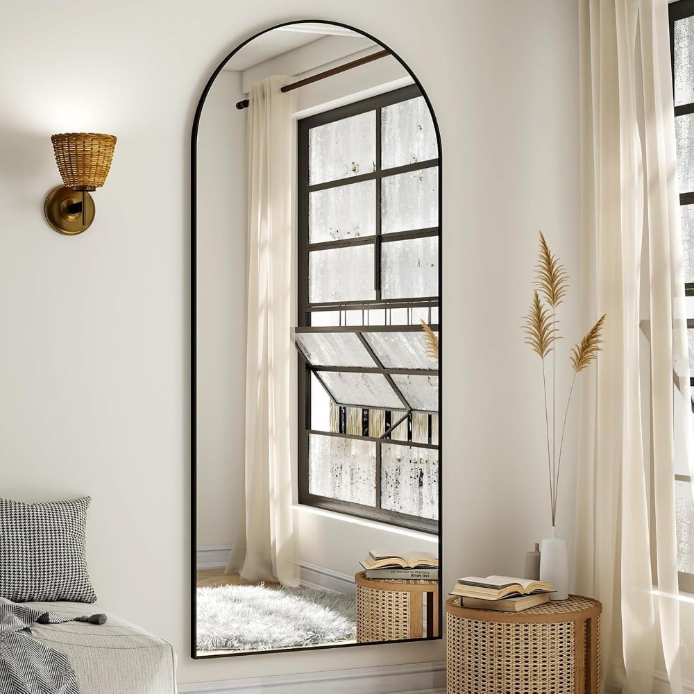 180 x 66 cm Arched Full Length Mirror, Arch Floor Mirror Full Length with Stand, Full Body Standing Mirror for Living Room, Bedroom, Hanging or Leaning Against The Wall, Black