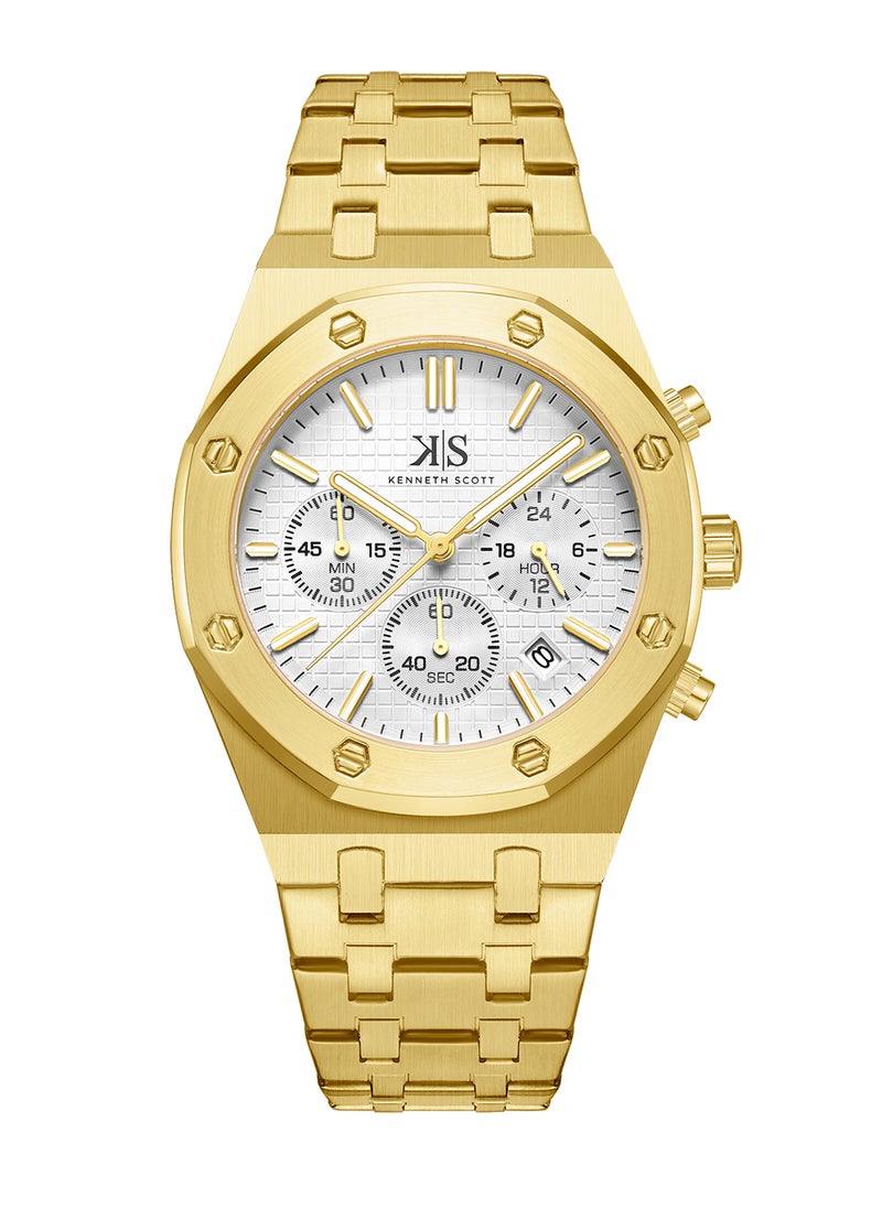 KENNETH SCOTT Kenneth Scott Men's Watch, Mult Function Display and Stainless Steel Strap - K24112-GBGW, Gold  - Image 1