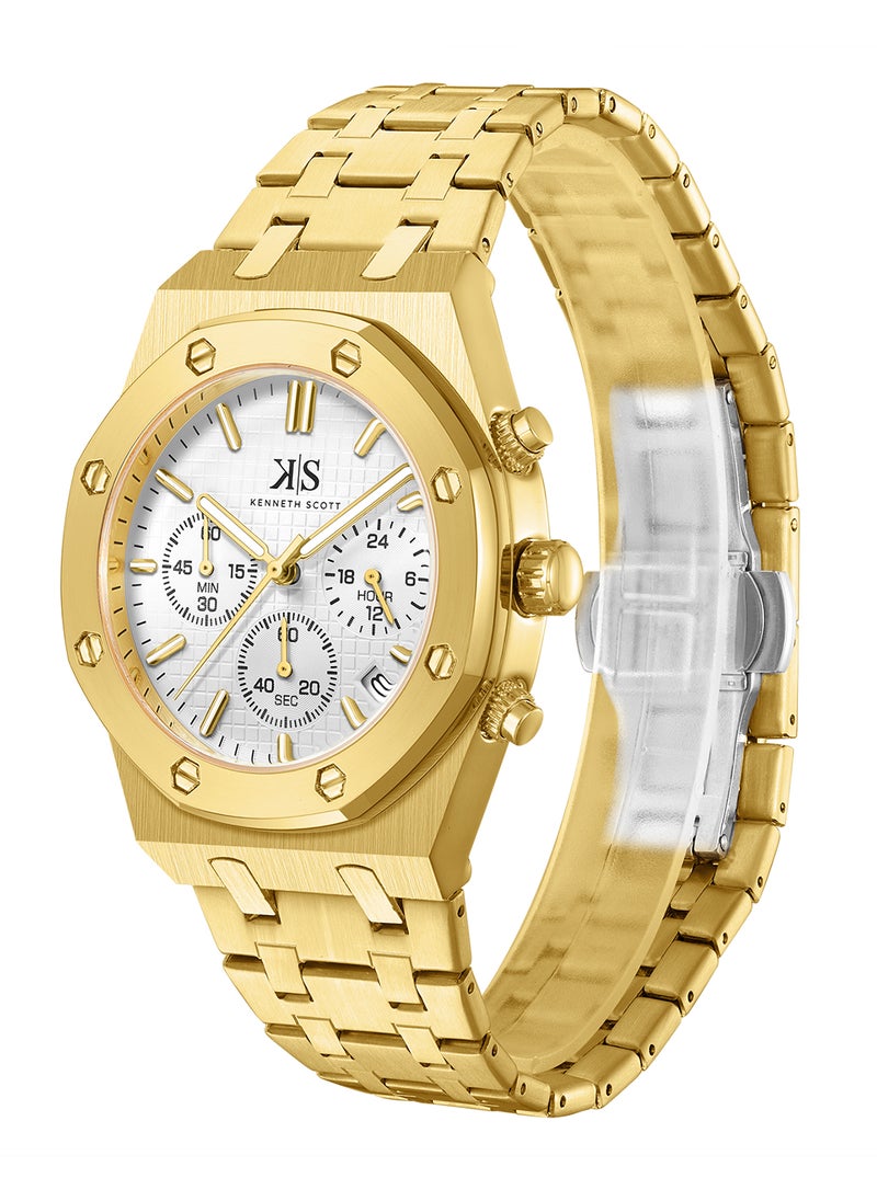 KENNETH SCOTT Kenneth Scott Men's Watch, Mult Function Display and Stainless Steel Strap - K24112-GBGW, Gold  - Image 2