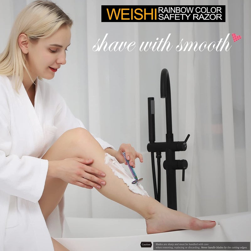 WEISHI Butterfly Open Double Edge Safety Razor for Men and Women, Elegant Rainbow Color Handle with 5 Stainless Razor Blades Included, Reusable Wet Shave Tool for Smooth, Close Shave - Image 3