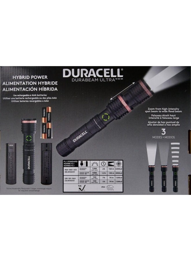 Duracell Duracell Durabeam Ultra Hybrid LED Flashlights, 1200 Lumens, Set of 3, with Rechargeable and AAA Alkaline Batteries  - Image 1