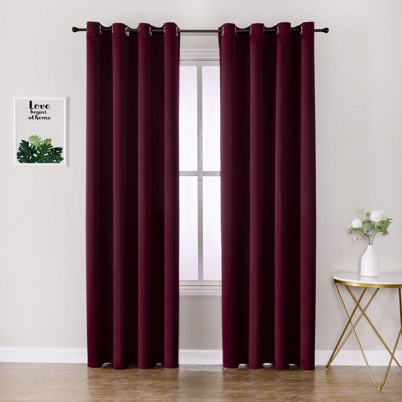 ChrisDowa Grommet Blackout Curtains for Bedroom and Living Room  2 Panels Set Thermal Insulated Room Darkening Curtains Burgundy Red 52W x 84L