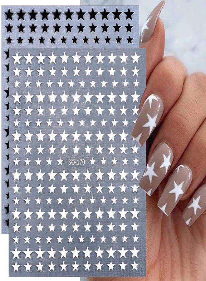 LRKNNO 6 Sheets Shiny Star Nail Art Stickers Self-Adhesive 3D Nail Art Supplies Gold Sliver Black White Design Star Nail Decals Holographic Glitter Star Stickers for Acrylic Manicure DIY Women Nail Decor - Image 3