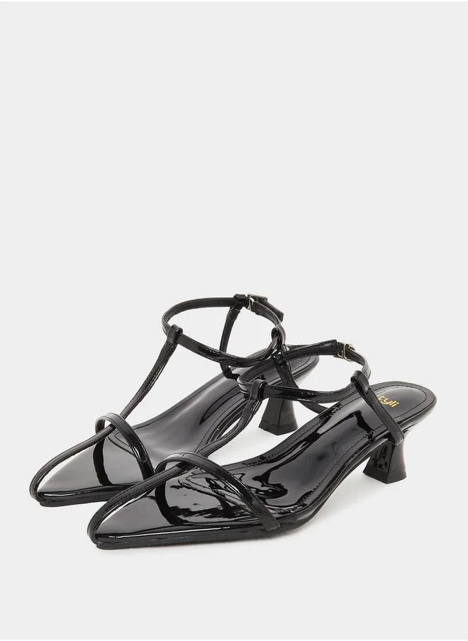 Styli Plain Strappy Kitten Heel Sandals