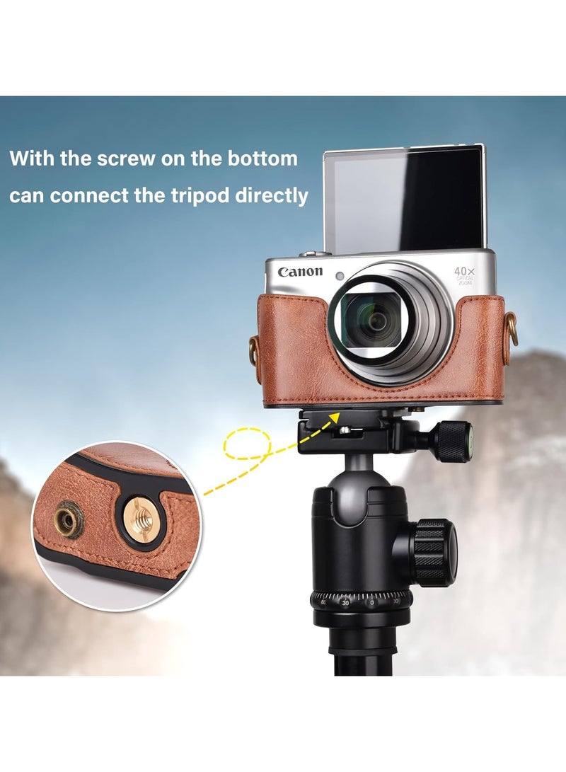 Camera bag for Canon PowerShot SX720 HS SX730 and SX740 HS, soft PU leather bag with adjustable shoulder strap, retro brown soft mini camera bag - Image 5