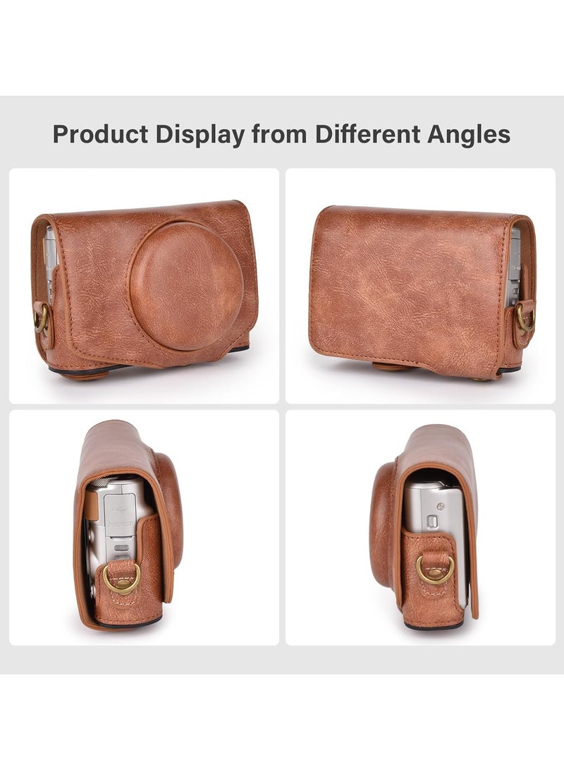 Camera bag for Canon PowerShot SX720 HS SX730 and SX740 HS, soft PU leather bag with adjustable shoulder strap, retro brown soft mini camera bag - Image 3