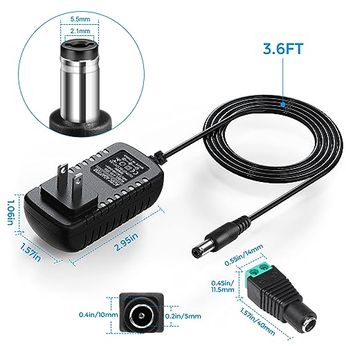 LightingWill 12V Power Supply, 24W Power Adapter, 110V AC to 12V 2A DC Converter, Wall Plug Transformer for 12 V Devices with 5.5/2.1mm DC Connector - Image 2