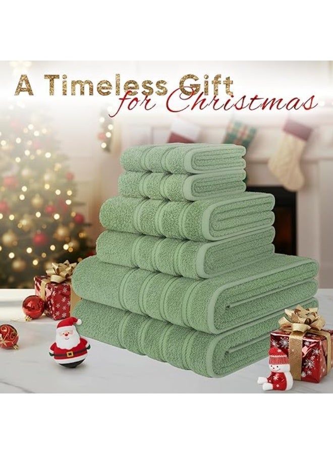 Safi Plus Towel Set Luxury Hotel Quality 600 GSM Genuine Combed Cotton, Super Soft & Absorbent Family Bath Towels 6 Piece Set -  2 Bath Towels, 2 Hand Towels, 2 Washcloths - Sage Green - Image 2