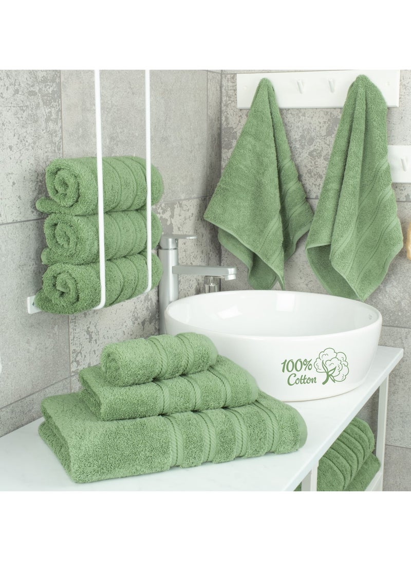 Safi Plus Towel Set Luxury Hotel Quality 600 GSM Genuine Combed Cotton, Super Soft & Absorbent Family Bath Towels 6 Piece Set -  2 Bath Towels, 2 Hand Towels, 2 Washcloths - Sage Green - Image 3