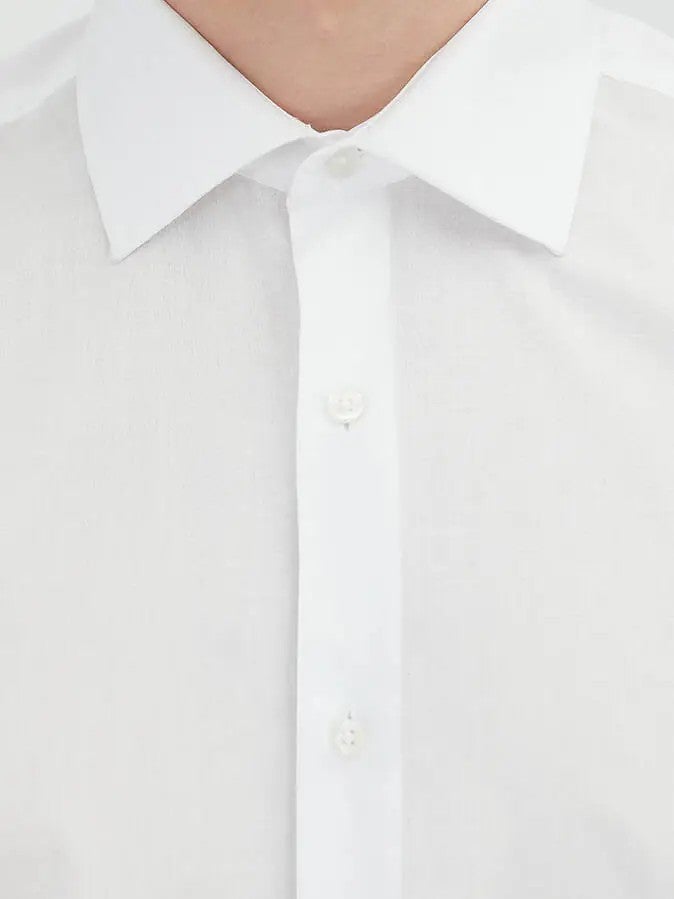 Kip White Regular Fit Weaving Classical Cotton Blended Shirt - Image 4
