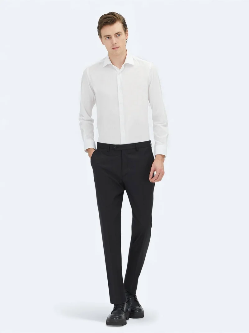 Kip White Regular Fit Long Weaving Classical Cotton Blended Shirt